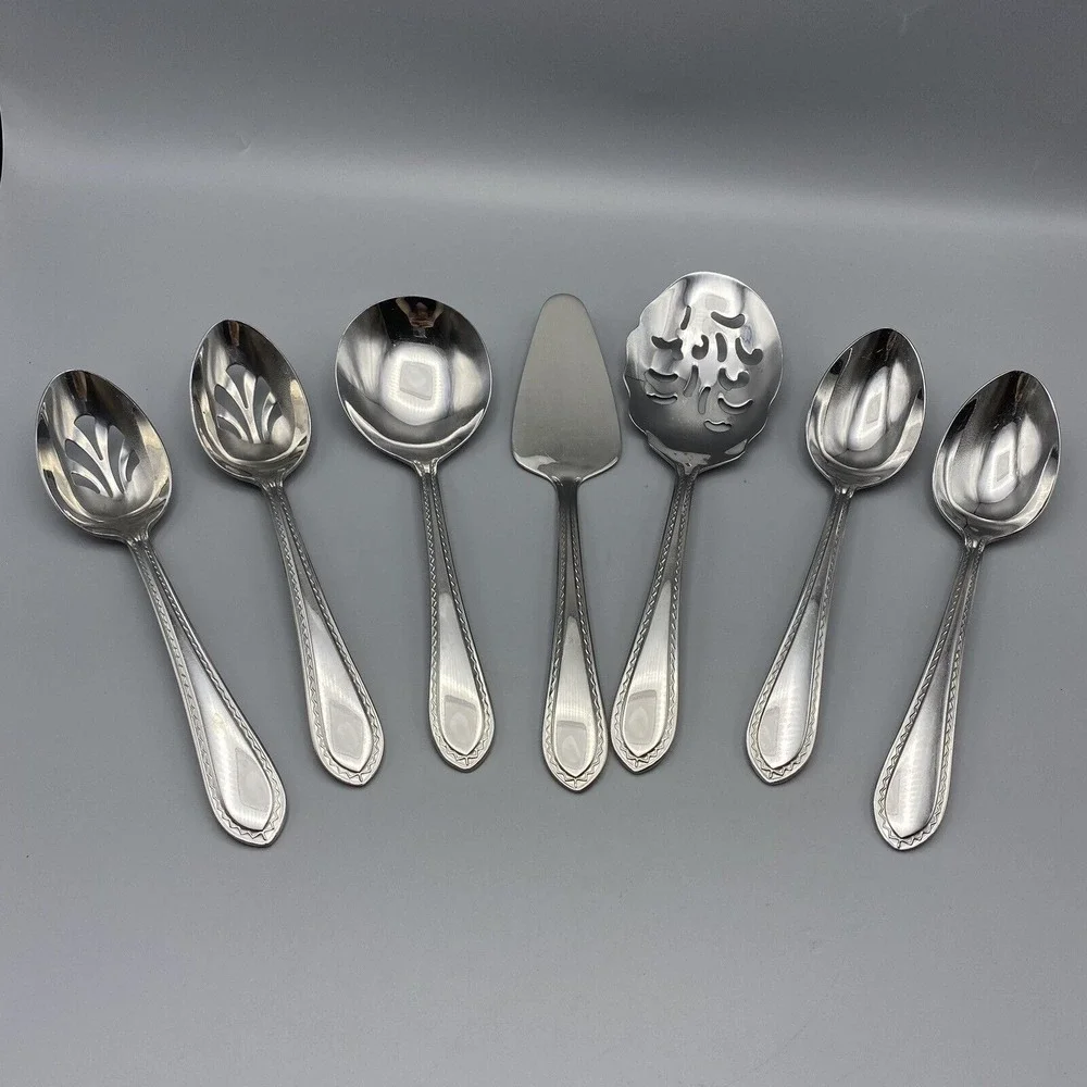 Reed & Barton HELENA MARIA Stainless Flatware 8pcs Serving‎ Spoons Macaroni Pie
